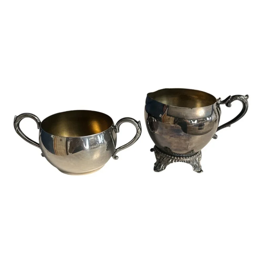 Vintage Silverplate Creamer & Sugar Bowl Set – Wm. A Rogers Sugar, Ornate Footed
